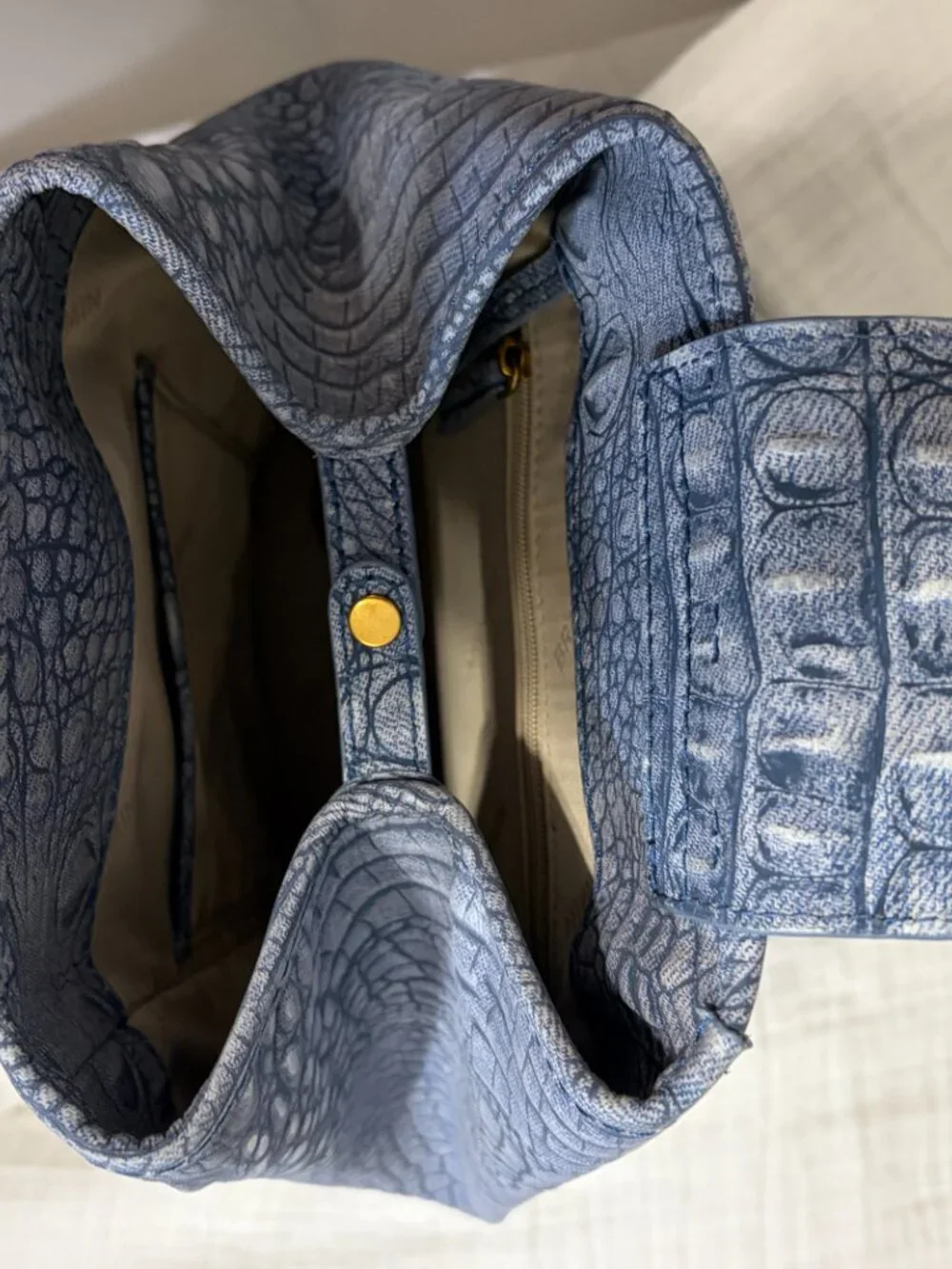 Brahmin Maddie Sling Backpack with Croc-Embossed Denim Leather Finish